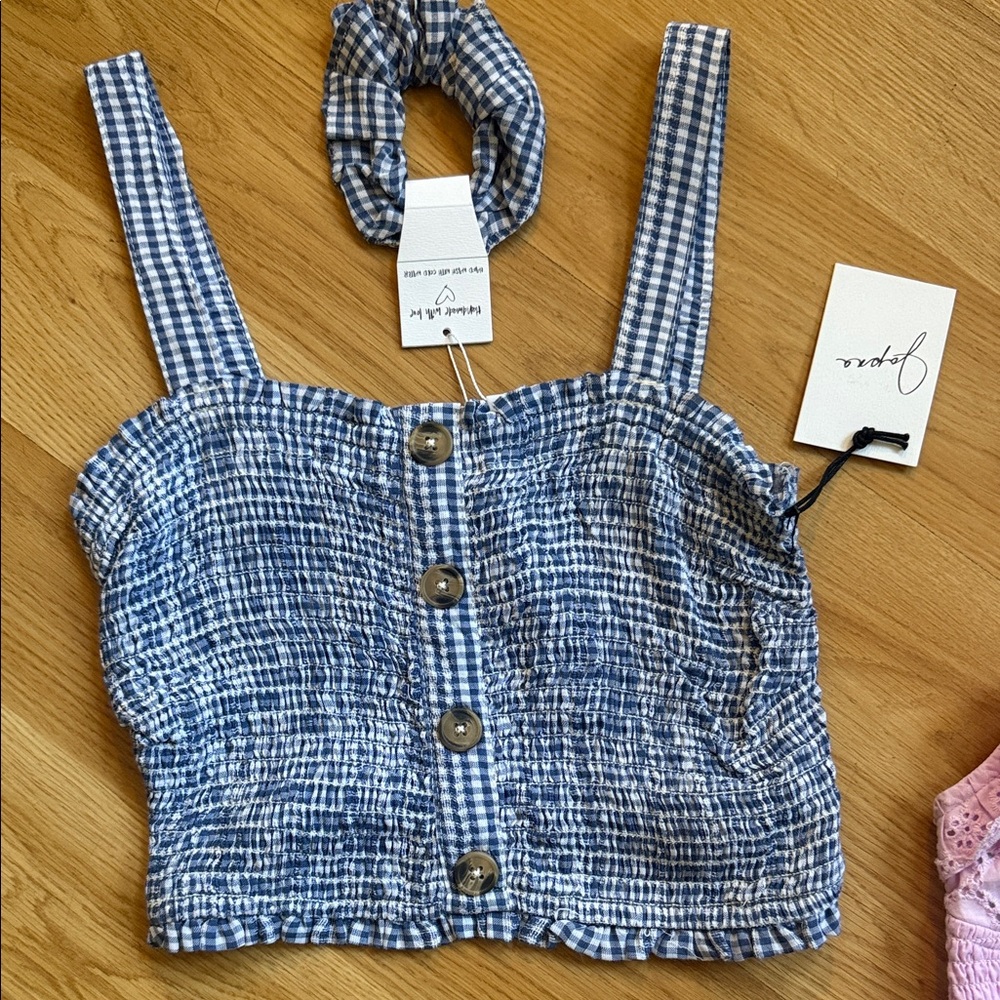 NWT Japna Bundle of Crop Top Pink Lace Trim Smocked Tank Ribbed Cottagecore - Picture 4 of 11